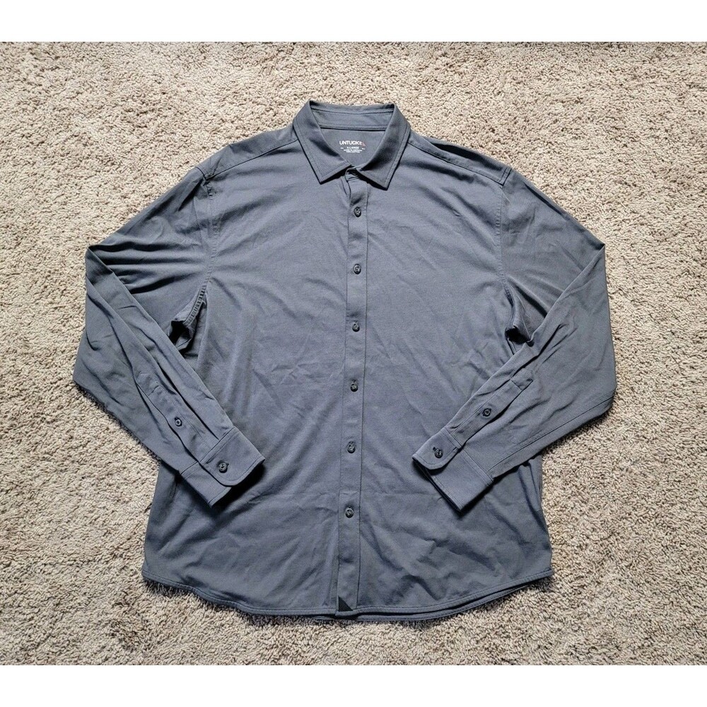 UNTUCKit Button Down Polo Shirt Mens XL Knit Huber Slim Fit Cotton Long Sleeve